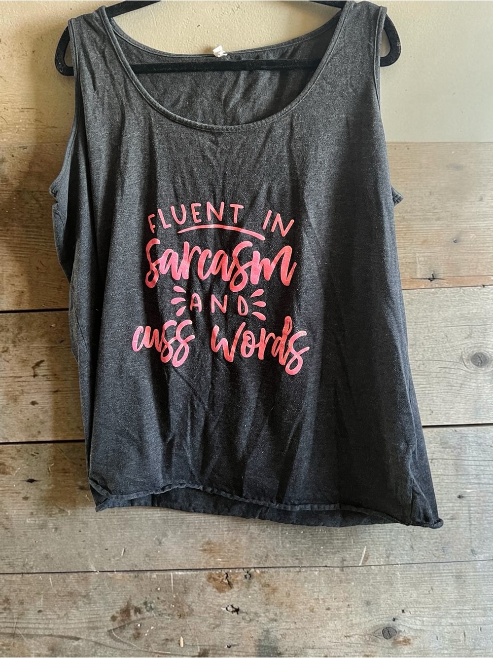 Grey Graphic Tank Top with Pink Script Slogan